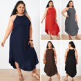 thumbnail image 1 of Womens Plus Size Spaghetti Strap Casual Solid Color Flowy Swing Dresses FZH, 1 of 11