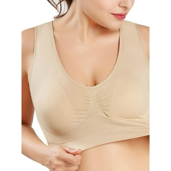 Womens Plus Size Sports Bra Full Figure Camisole Wirefree Sports Bras,Seamless Comfortable Padded U Back Workout Bralettes,Mid supportive Yoga Bra No-Bounce Workout Running Jogging Pullover Bra,Nude