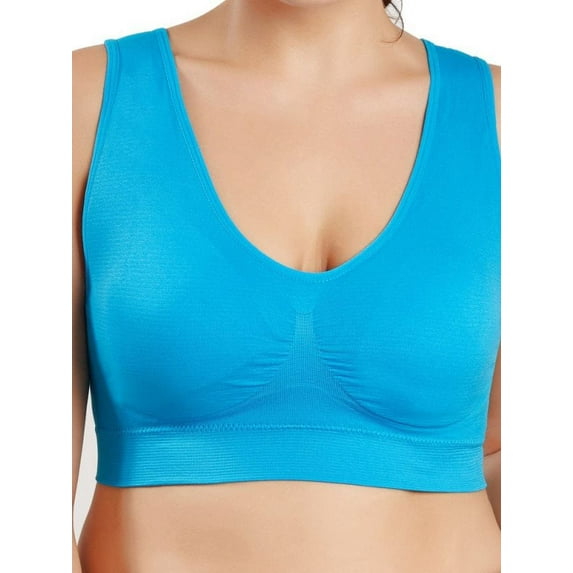 Womens Plus Size Sports Bra Full Figure Camisole Wirefree Sports Bras,Seamless Comfortable Padded U Back Workout Bralettes,Mid supportive Yoga Bra No-Bounce Workout Running Jogging Pullover Bra,Blue