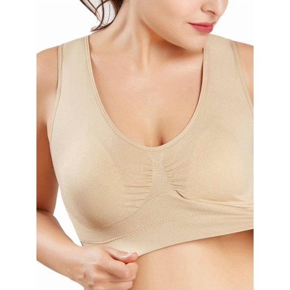 Womens Plus Size Sports Bra Full Figure Camisole Wirefree Sports Bras,Seamless Comfortable Padded U Back Workout Bralettes,Mid supportive Yoga Bra No-Bounce Workout Running Jogging Pullover Bra,Nude