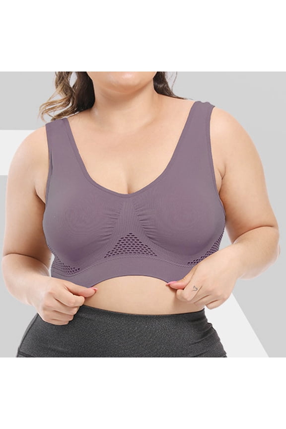 Womens Plus Size Sports Bras Front-Close Seamless Solid Color No Underwire Padded Breathable Back-smoothing Push Up Bra for Running Yoga Dancing