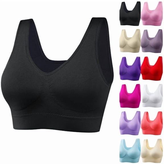 Womens Plus Size Sports Bras Seamless Wireless Breathable Bras Stretch Comfy Running Yoga Bras,Black,3X-Large