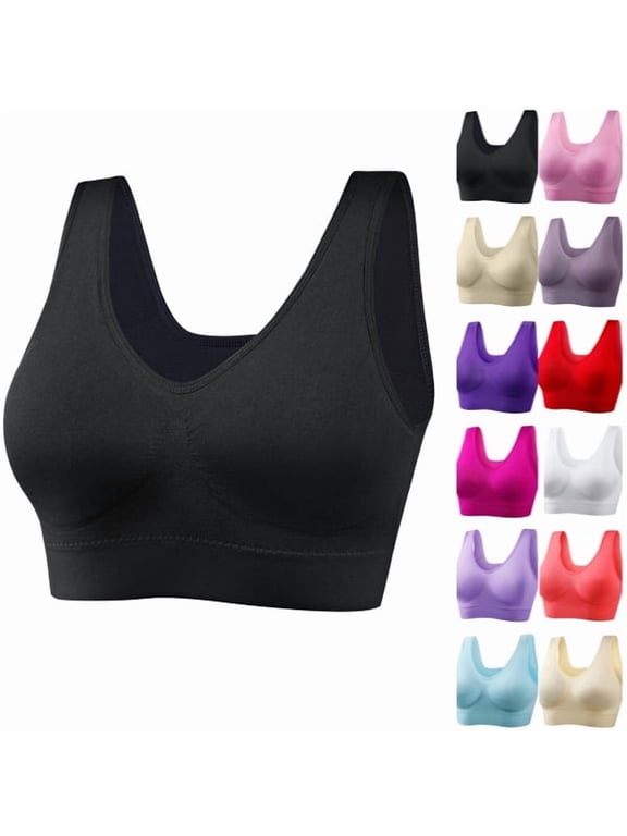 Womens Plus Size Sports Bras Seamless Wireless Breathable Bras Stretch Comfy Running Yoga Bras,Black,3X-Large