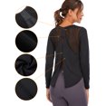 thumbnail image 1 of Womens Plus Size Sports Shirt Round Neck Long Sleeve Patchwork Loose T-Shirt Blouse Tops  Yoga Sports Running Shirt Workout Top, Black/Blue S-XL, 1 of 6