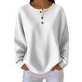 thumbnail image 1 of Womens Plus Size Spring Clothes, Long Sleeve Pullover for Women Fall Fashion Solid Color Waffle Button Up Crewneck Sweaters, 1 of 5