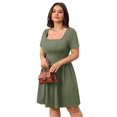 thumbnail image 1 of Womens Plus Size Square Neck Short Sleeve Mini Dress with Stretch Fabric for Flattering Fit and Easy Everyday Wear, 1 of 13