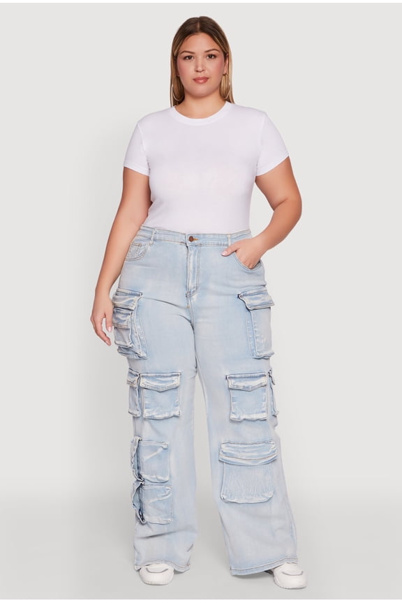 Womens Plus Size Straight Leg Utility Jeans