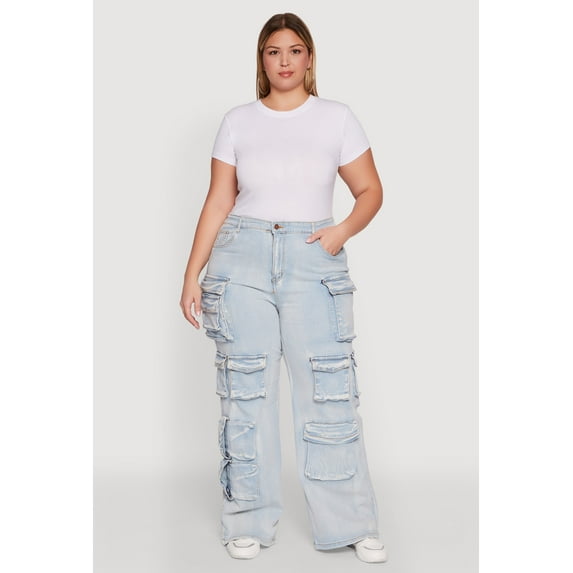 Womens Plus Size Straight Leg Utility Jeans