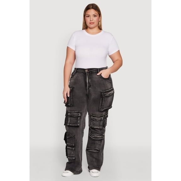 Womens Plus Size Straight Leg Utility Jeans