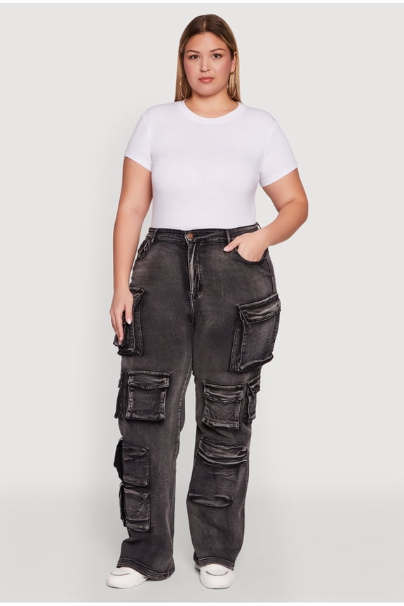 Womens Plus Size Straight Leg Utility Jeans