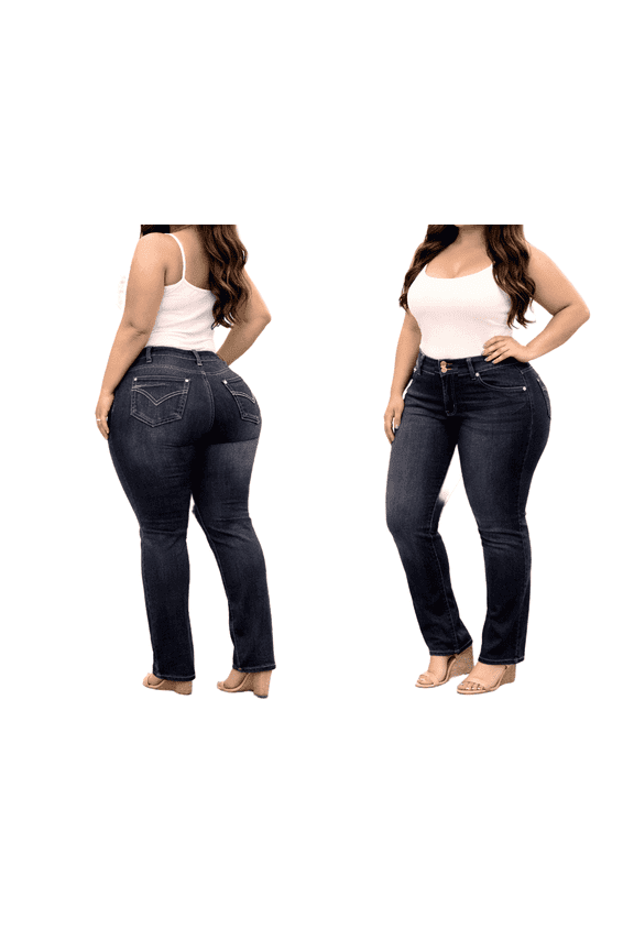 Womens Plus Size Stretch Dark Blue Black High Waist Denim Jeans Skinny Pants