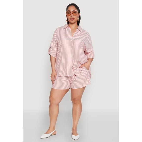 Womens Plus Size Striped Elastic Waist Shorts