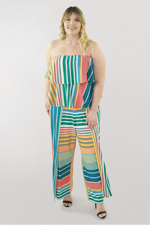 Womens Plus Size Striped Flounce Top