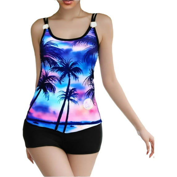 Womens Plus Size Striped Printed Strappy Tankini Top with Shorts Two Piece Swimsuit Bikini Sets for Women Sale