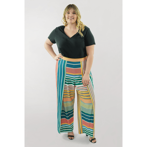 Womens Plus Size Striped Wrap Pant