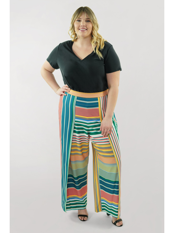 Womens Plus Size Striped Wrap Pant