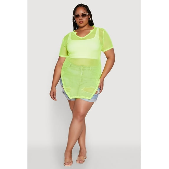 Womens Plus Size Stylish Fishnet Hanky Hem Blouse