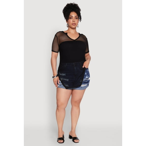 Womens Plus Size Stylish Fishnet Hanky Hem Blouse