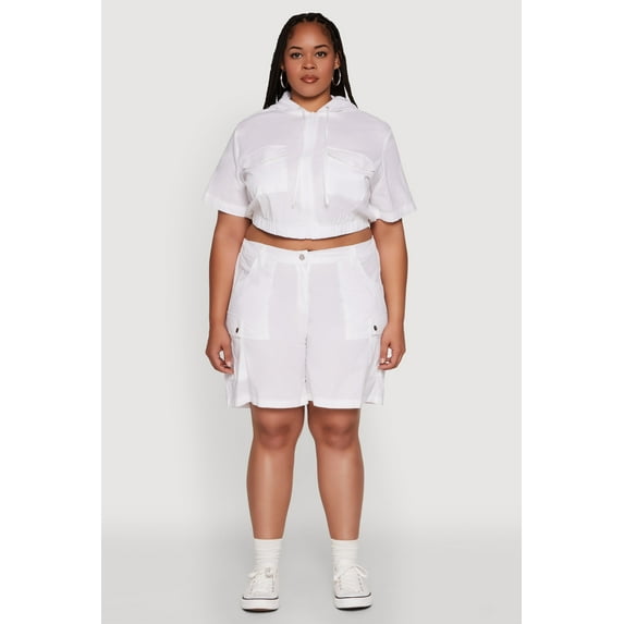 Womens Plus Size Stylish High Waisted Cargo Shorts
