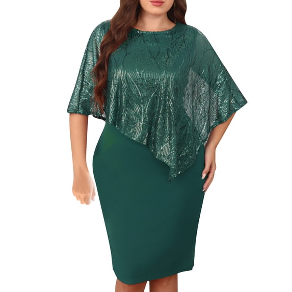Womens Plus Size Summer Dresses Solid Color Plus Size Bead Patchwork Irregular Dress