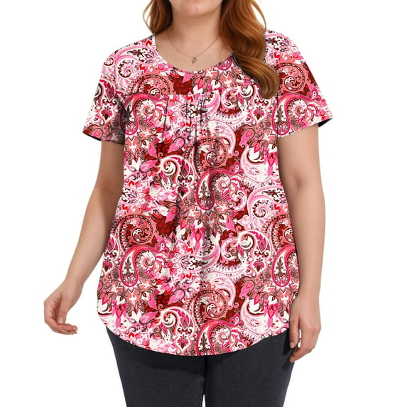 Womens Plus Size Summer Floral Tunic Tops Dressy Casual Blouses Short Sleeve T-Shirts for Leggings