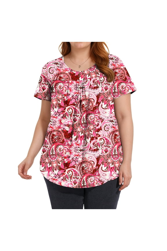 Womens Plus Size Summer Floral Tunic Tops Dressy Casual Blouses Short Sleeve T-Shirts for Leggings