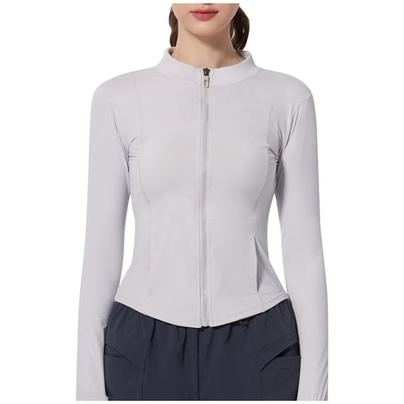 Womens Plus Size Summer Sun Jacket Ice Skin Coat Workout Jacket Yoga Tight Fit Zip Up Grey L