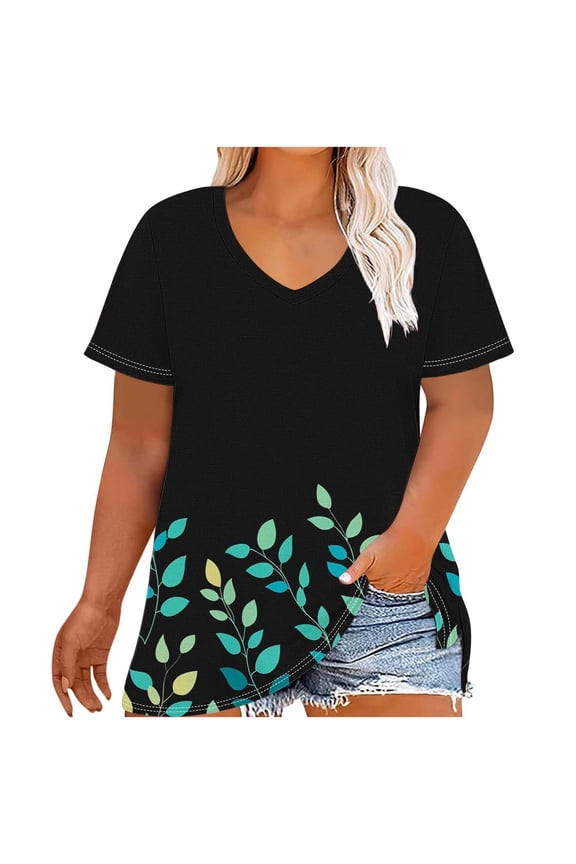 Womens Plus Size Summer Tops Casual Short Sleeve V Neck Shirts Trendy 2025 Floral Loose Work Tunic Blouses