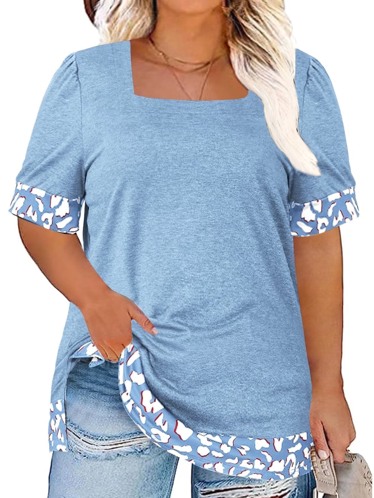 Womens Plus Size Summer Tops Fashion Color Block Print Short Sleeve ...