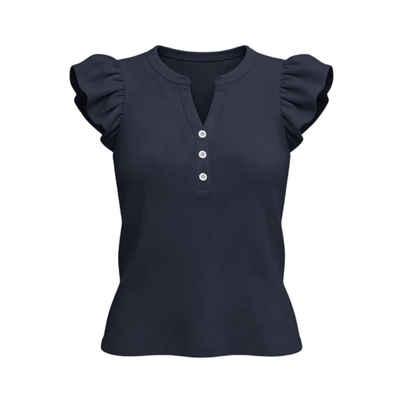 Womens Plus Size Summer Tops, Ruffle Cap Sleeve Shirts for Women Casual Button Down V Neck Dressy Blouses Mothers Day Gifts