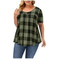 thumbnail image 1 of Womens Plus Size Summer Tops Short Sleeve Loose Casual Flowy Swing Tunic Blouse Pleated Crew Neck T Shirts, 1 of 3