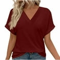thumbnail image 1 of Womens Plus Size Summer Tunic Tops Dolman Short Sleeve Shirts for Women Casual Solid Color Loose V Neck Tshirts (Wine L), 1 of 6