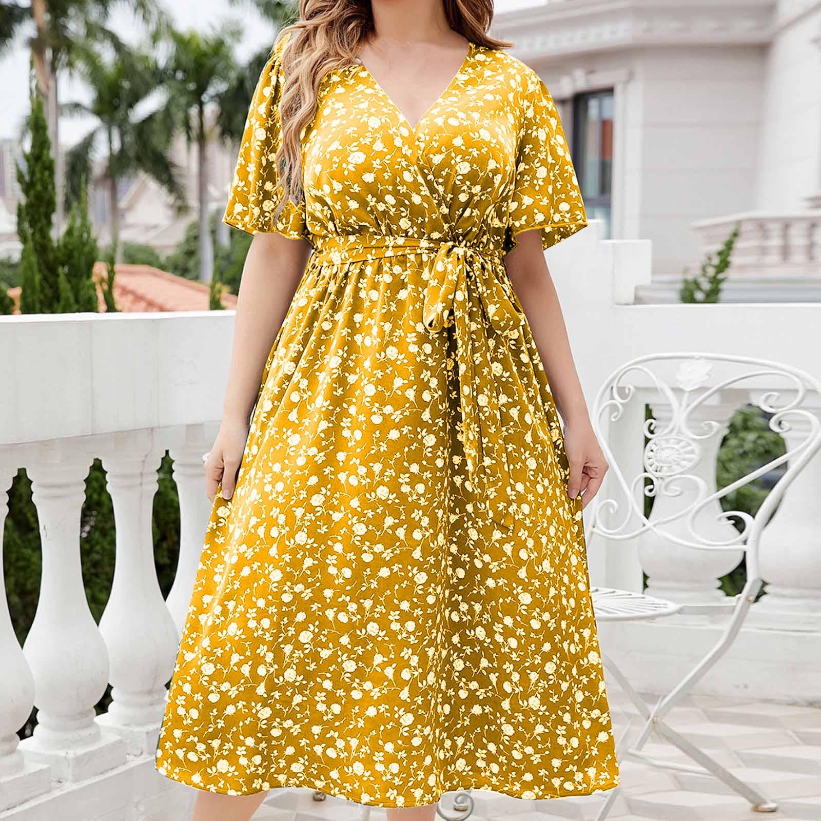 Womens Plus Size Sun Dresses V Neck Causal Floral Dress Short Sleeves A-Line High Low Dresses - Walmart.com Womens Plus Size Sun Dresses V Neck Causal Floral Dress Short Sleeves A-Line High Low Dresses - Walmart.com