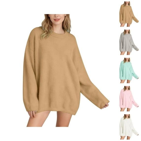 Womens Plus Size Sweater Casual Solid Color Pullover Soft Comfortable Knit Top Everyday Wear Fall Winter Soft Warm Outfit