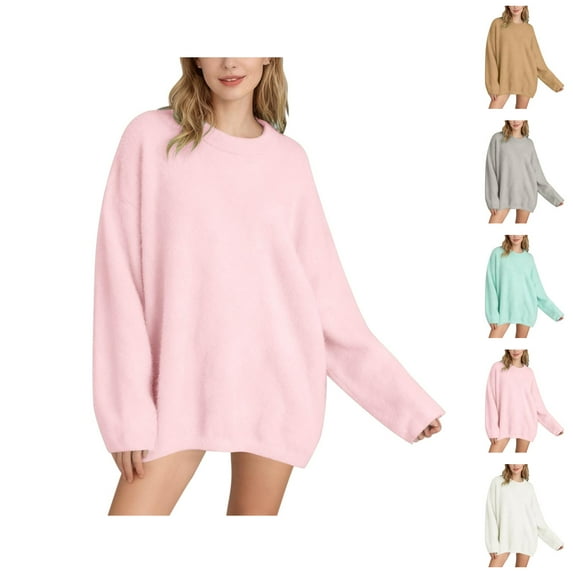 Womens Plus Size Sweater Casual Solid Color Pullover Soft Comfortable Knit Top Everyday Wear Fall Winter Soft Warm Outfit