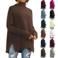thumbnail image 1 of Womens Plus Size Sweaters Long Sleeve Crew Neck Split Hem Casual Oversized Ribbed Knit Tunic Pullover Tops White S, 1 of 6