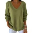 thumbnail image 1 of Womens Plus Size Sweaters Tops Solid Color Loose V Neck Lightweight Pullover for Women Spring Fall Winter Clothes (5XL, Green), 1 of 7