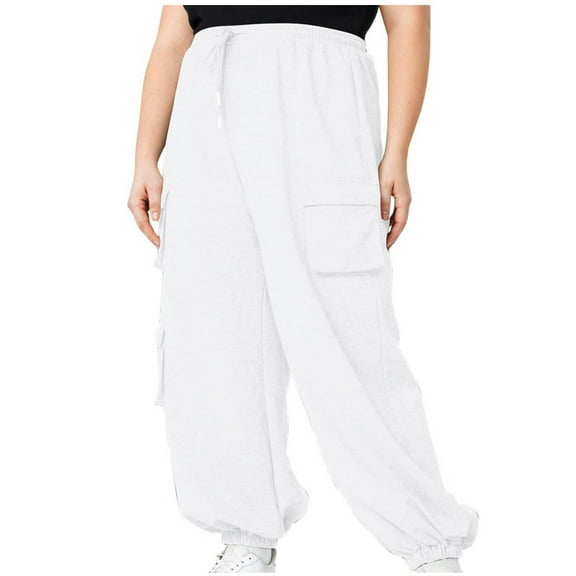 Womens Plus Size Sweatpants Casual Oversized Joggers Baggy Loose Workout Solid Color Straight Wide-leg Slightly Stretchable Pants with Pockets