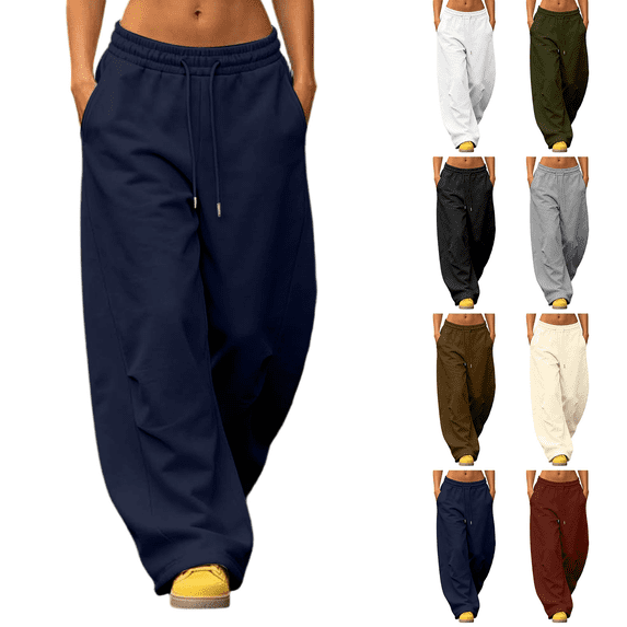 Womens Plus Size Sweatpants High Waisted Wide Leg Sweatpants Loose Solid Soft Casual Pants with Drawstring Waist and Pockets