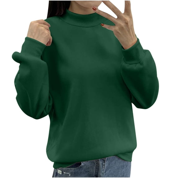 Womens Plus Size Sweatshirt Round Neck Long Sleeve Velvet Sweatshirt Fall Fashion Solid Color Pullover Tops Green L