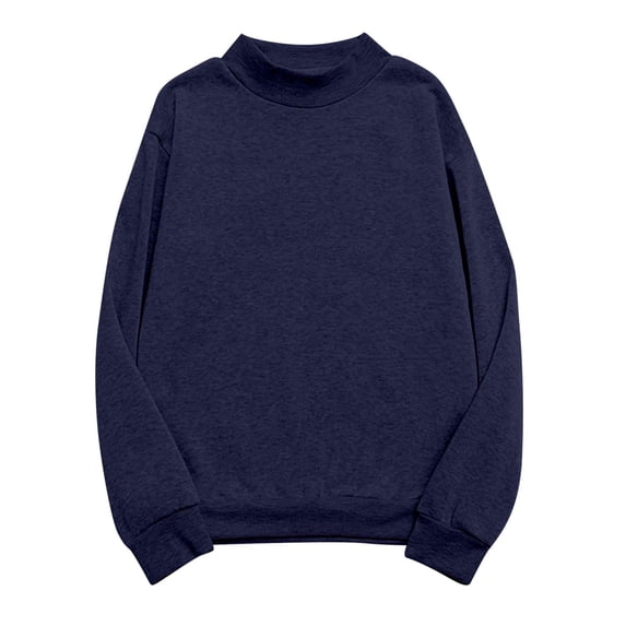 Womens Plus Size Sweatshirt Round Neck Long Sleeve Velvet Sweatshirt Fall Fashion Solid Color Pullover Tops Navy XL
