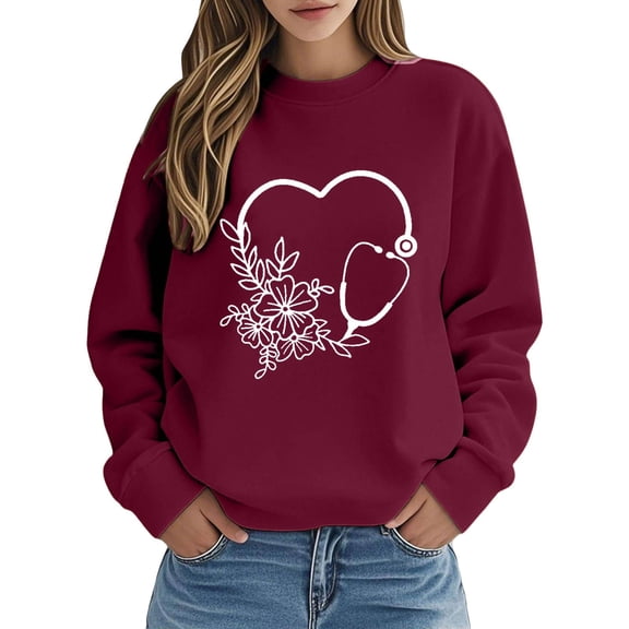 Womens Plus Size Sweatshirts Fall Winter Fashion Love Heart Graphic Long Sleeved Tops Trendy Casual Relaxed Fit Pullover Blouses