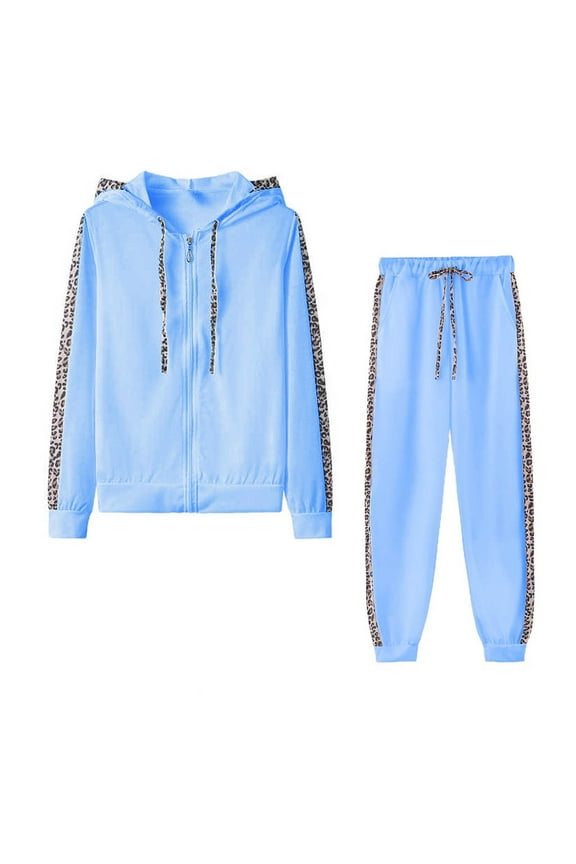 Womens Plus Size Sweatsuits Sets S-5X Zip-Up Hoodie Long Sleeve Sweatshirts Jackets Joggers Pants 2 Piece Leopard Printed Tracksuits Outfits