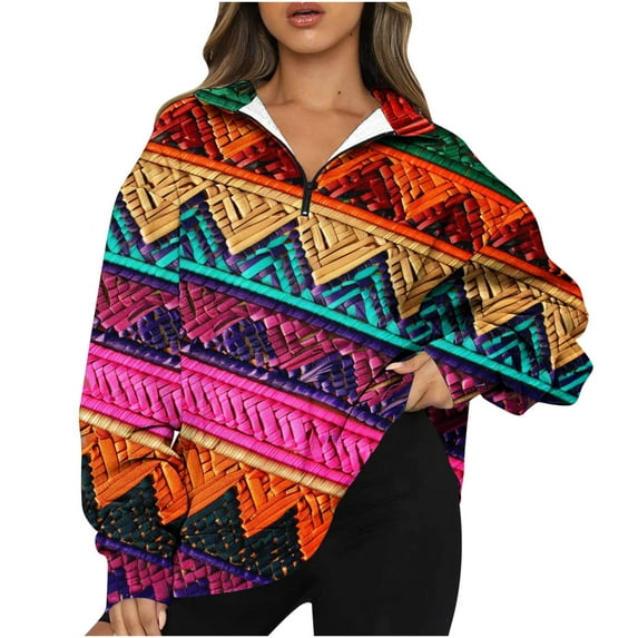 Womens Plus Size T-Shirt Half Zip Long Sleeve V Neck Trendy Floral Print Loose Fitting Casual Pullover Tee Tops,Multicolor 18,XL