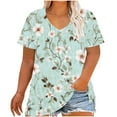thumbnail image 1 of Womens Plus Size T-Shirts Casual Gradient Color Blouses Top V-Neck Fashion Retro Print Short Sleeve Shirt Summer Loose Breathable Oversized Pullover Tops Print 01 5XL, 1 of 5