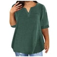 thumbnail image 1 of Plus Size T-Shirts Cotton Half Sleeve Tops for Women Loose Fit Summer Casual V Neck Tee Shirt Plain Tshirts (Green 4XL), 1 of 5