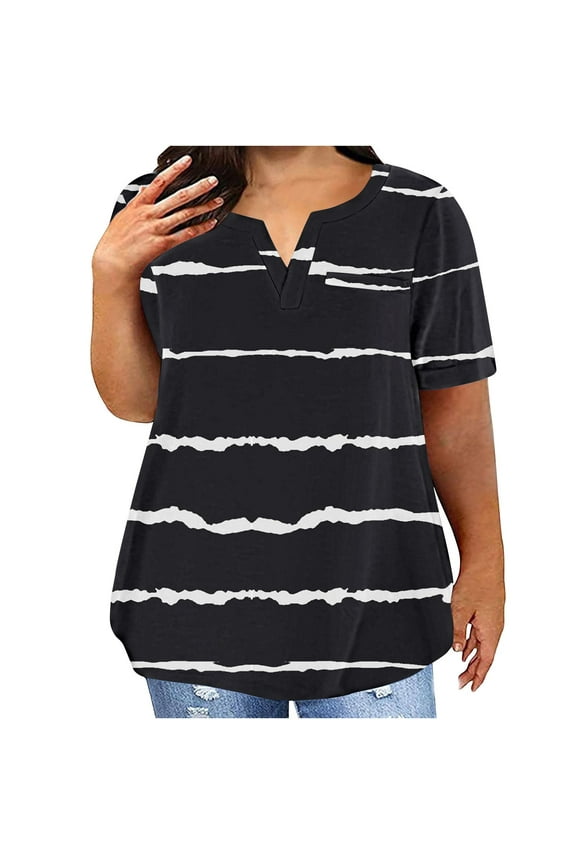 Womens Plus Size T-Shirts Cotton Short Sleeve V Neck Tops Loose Summer T Shirts for Women Graphic Tshirts (Black 5XL)