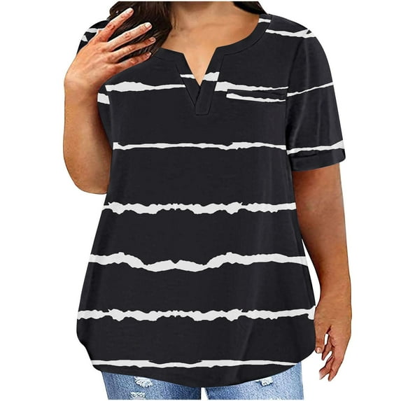 Womens Plus Size T-Shirts Cotton Short Sleeve V Neck Tops Loose Summer T Shirts for Women Graphic Tshirts (Black XL)