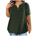 thumbnail image 1 of Womens Plus Size T-Shirts Cotton Short Sleeve V Neck Tops Loose Summer Tee Shirts Casual Plain Tshirts, L Army Green, 1 of 6