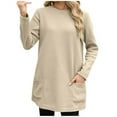 thumbnail image 1 of Womens Plus Size T-Shirts Crewneck Long Sleeve Shirts Casual Loose Fit Tunic Tops for Leggings Solid Blouses with Pocket, 1 of 4